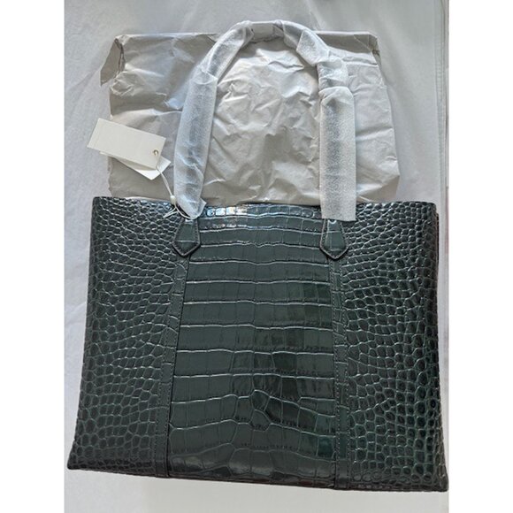 Tory Burch Perry Deep Kelp Leather Tote Triple Compartment Bag Handbag Green NEW - Picture 8 of 9